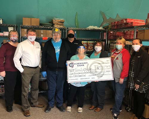Forward Bank presents check for $5,000 to Fruit of the Vine Food Pantry in Stanley, WI