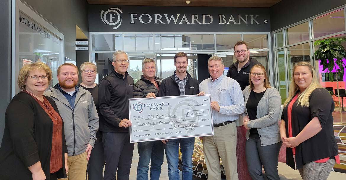 Large check for $25,000 presented to C2 Makerspace