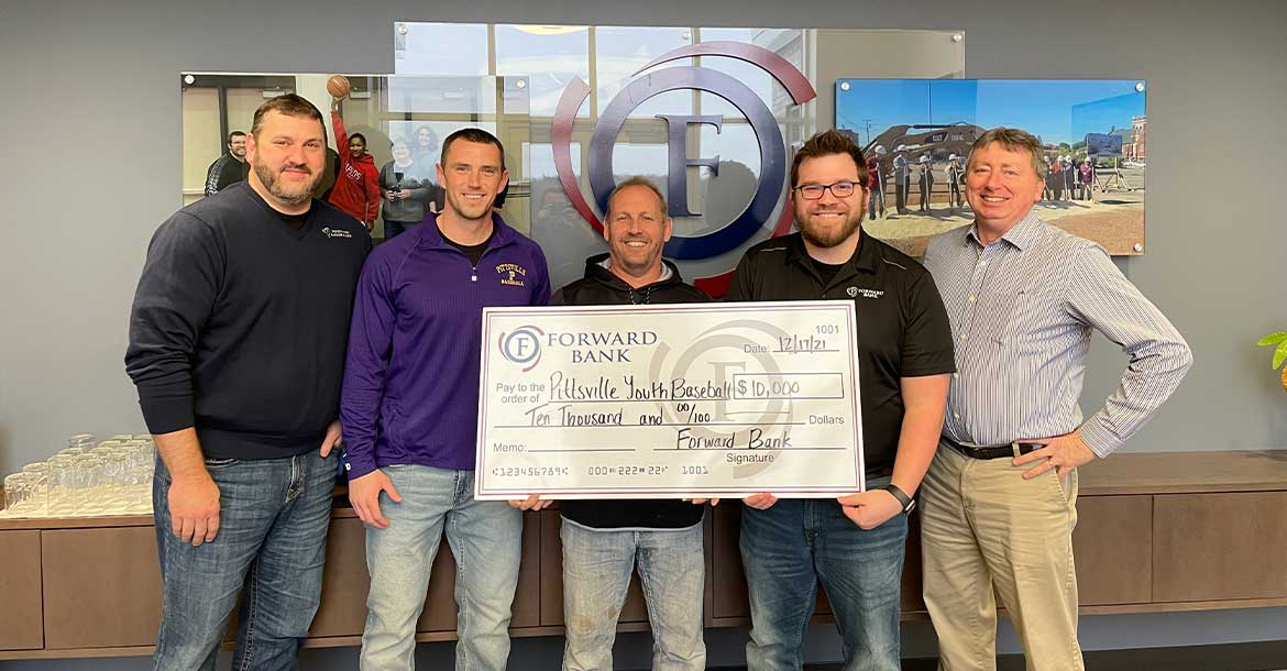 Pittsville Youth Baseball receives donation for $10,000 from Forward Bank