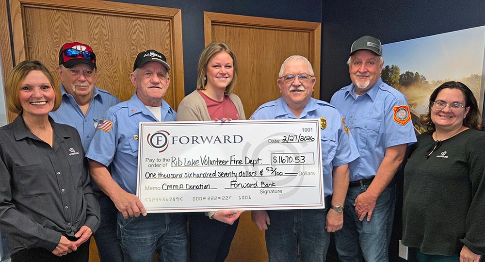 Forward presents donation to Rib Lake Volunteer Fire Department through CMMA program