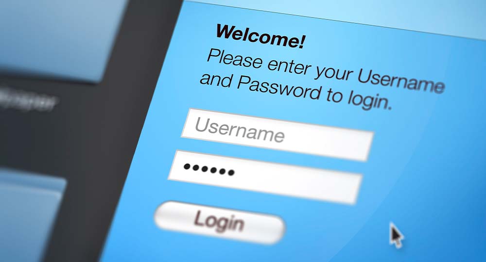 Login screen with username and password fields for online account security.