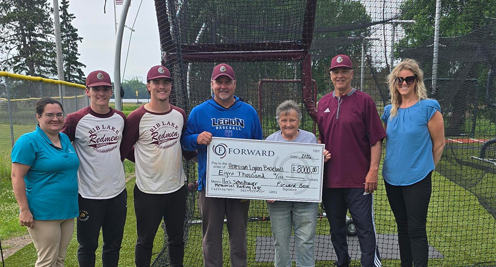 American Legion with a donation from Forward Bank for their Memorial Batting Cage